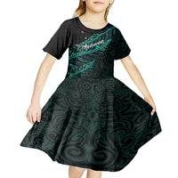 Personalised Aotearoa Kid Short Sleeve Dress Silver Fern Mix Paua Shell Polynesian Pattern LT01 - Polynesian Pride