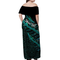 Personalised Aotearoa Off Shoulder Maxi Dress Silver Fern Mix Paua Shell Polynesian Pattern LT01 - Polynesian Pride