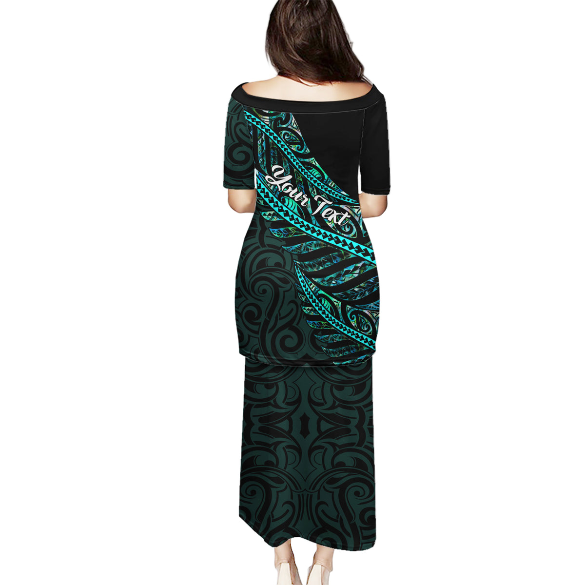 Personalised Aotearoa Puletasi Silver Fern Mix Paua Shell Polynesian Pattern LT01 - Polynesian Pride