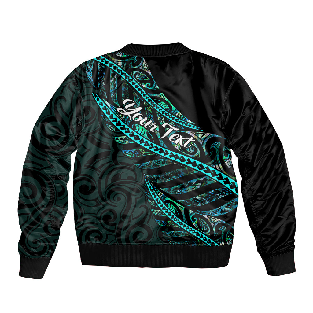 Personalised Aotearoa Sleeve Zip Bomber Jacket Silver Fern Mix Paua Shell Polynesian Pattern LT01 - Polynesian Pride