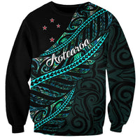 Personalised Aotearoa Sweatshirt Silver Fern Mix Paua Shell Polynesian Pattern LT01 Unisex Black - Polynesian Pride