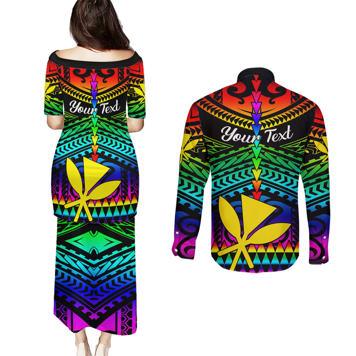 personalised-hawaii-couples-matching-puletasi-dress-and-long-sleeve-button-shirts-kanaka-maoli-kakau-2023-national-coming-out-day