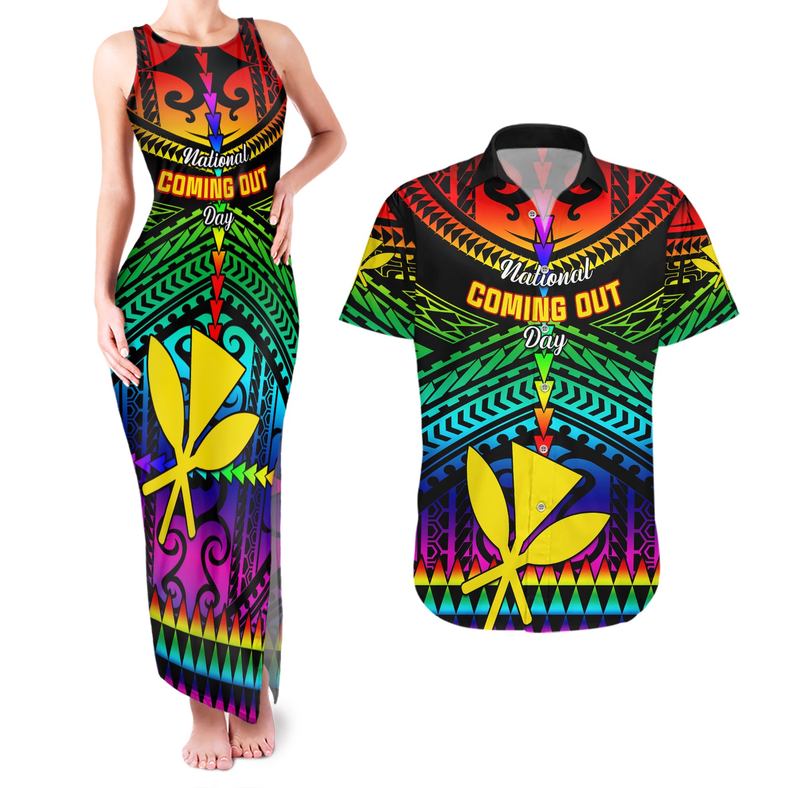 personalised-hawaii-couples-matching-tank-maxi-dress-and-hawaiian-shirt-kanaka-maoli-kakau-2023-national-coming-out-day