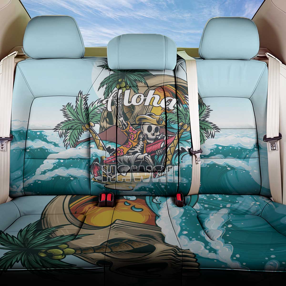 Aloha Hawaii Skeleton Back Car Seat Cover Tropical Summer Vibe