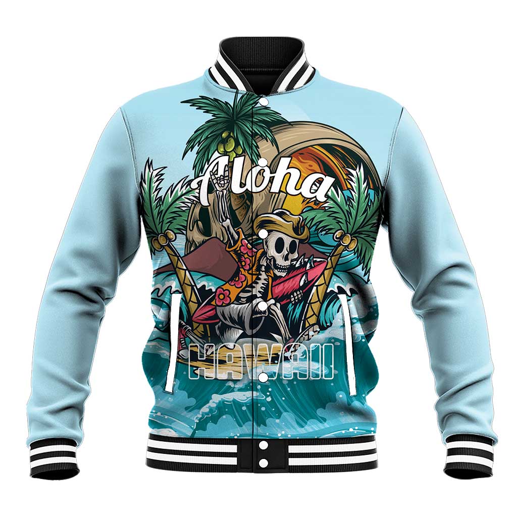 Personalized Aloha Hawaii Skeleton Baseball Jacket Tropical Summer Vibe LT01 Unisex Blue - Polynesian Pride