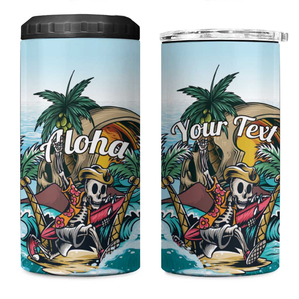 Personalized Aloha Hawaii Skeleton 4 in 1 Can Cooler Tumbler Tropical Summer Vibe