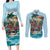 Personalized Aloha Hawaii Skeleton Couples Matching Long Sleeve Bodycon Dress and Long Sleeve Button Shirt Tropical Summer Vibe