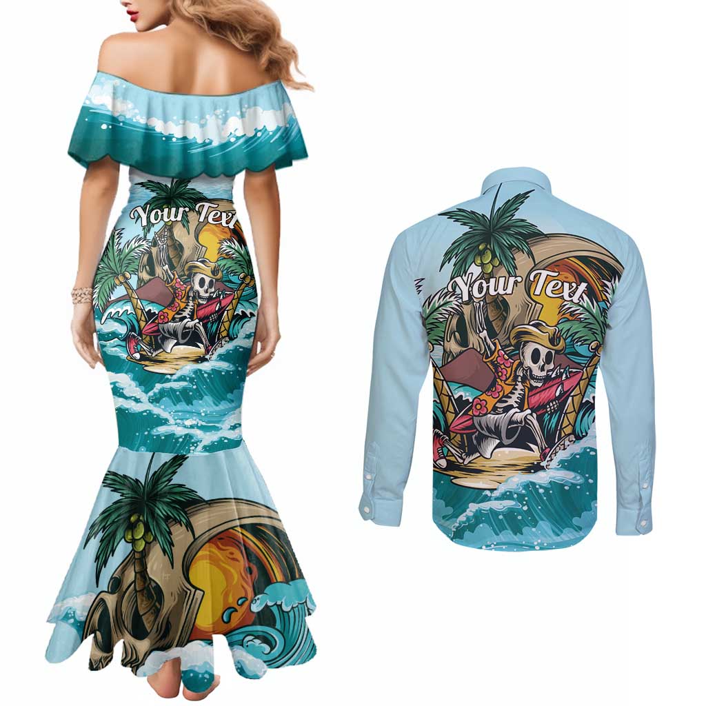 Personalized Aloha Hawaii Skeleton Couples Matching Mermaid Dress and Long Sleeve Button Shirt Tropical Summer Vibe LT01 - Polynesian Pride