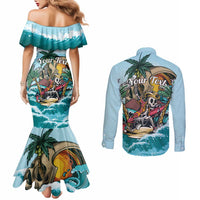 Personalized Aloha Hawaii Skeleton Couples Matching Mermaid Dress and Long Sleeve Button Shirt Tropical Summer Vibe LT01 - Polynesian Pride