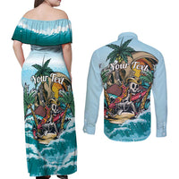 Personalized Aloha Hawaii Skeleton Couples Matching Off Shoulder Maxi Dress and Long Sleeve Button Shirt Tropical Summer Vibe LT01 - Polynesian Pride