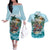 Personalized Aloha Hawaii Skeleton Couples Matching Off The Shoulder Long Sleeve Dress and Hawaiian Shirt Tropical Summer Vibe