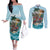 Personalized Aloha Hawaii Skeleton Couples Matching Off The Shoulder Long Sleeve Dress and Long Sleeve Button Shirt Tropical Summer Vibe