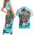 Personalized Aloha Hawaii Skeleton Couples Matching Short Sleeve Bodycon Dress and Hawaiian Shirt Tropical Summer Vibe