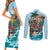 Personalized Aloha Hawaii Skeleton Couples Matching Short Sleeve Bodycon Dress and Long Sleeve Button Shirt Tropical Summer Vibe