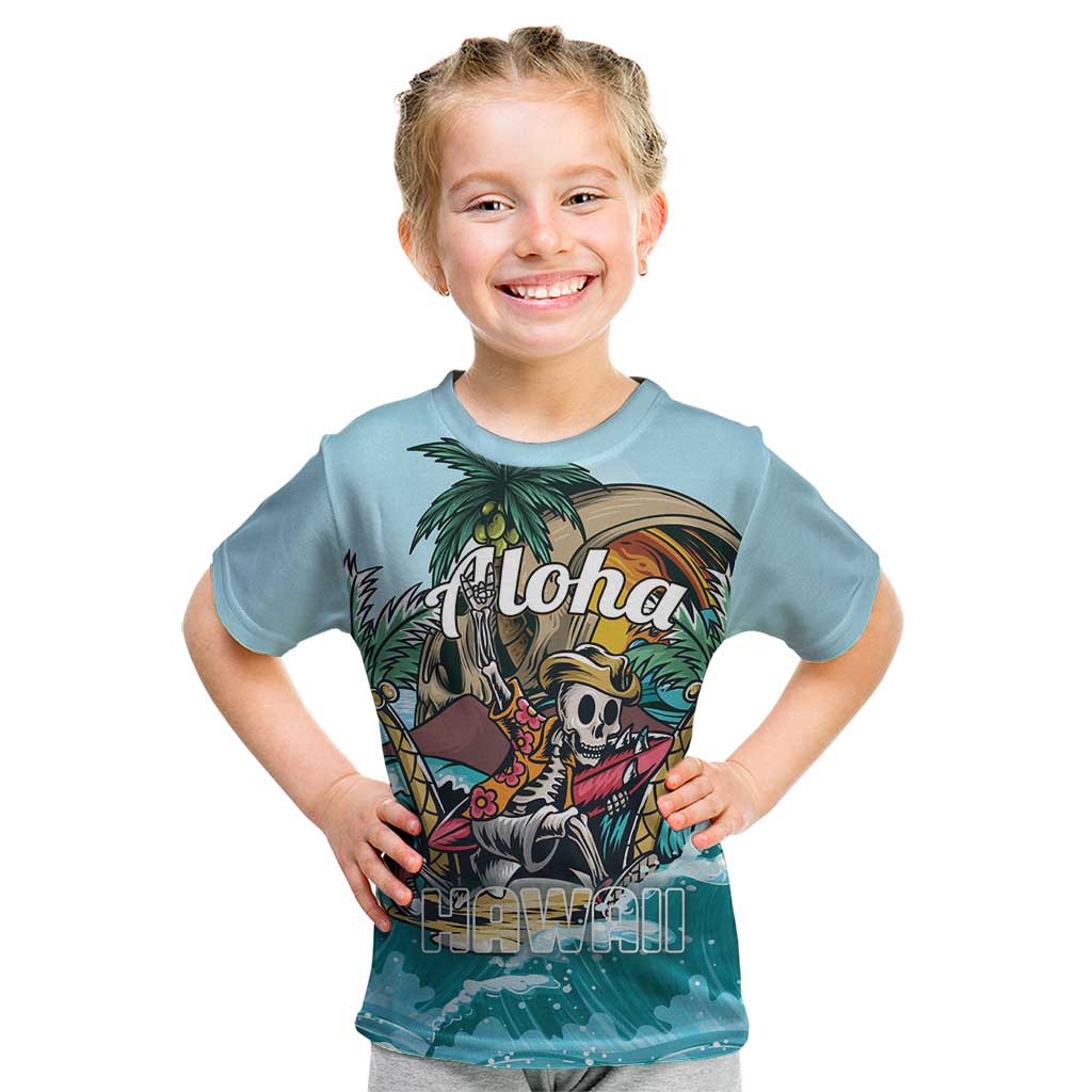 Personalized Aloha Hawaii Skeleton Kid T Shirt Tropical Summer Vibe