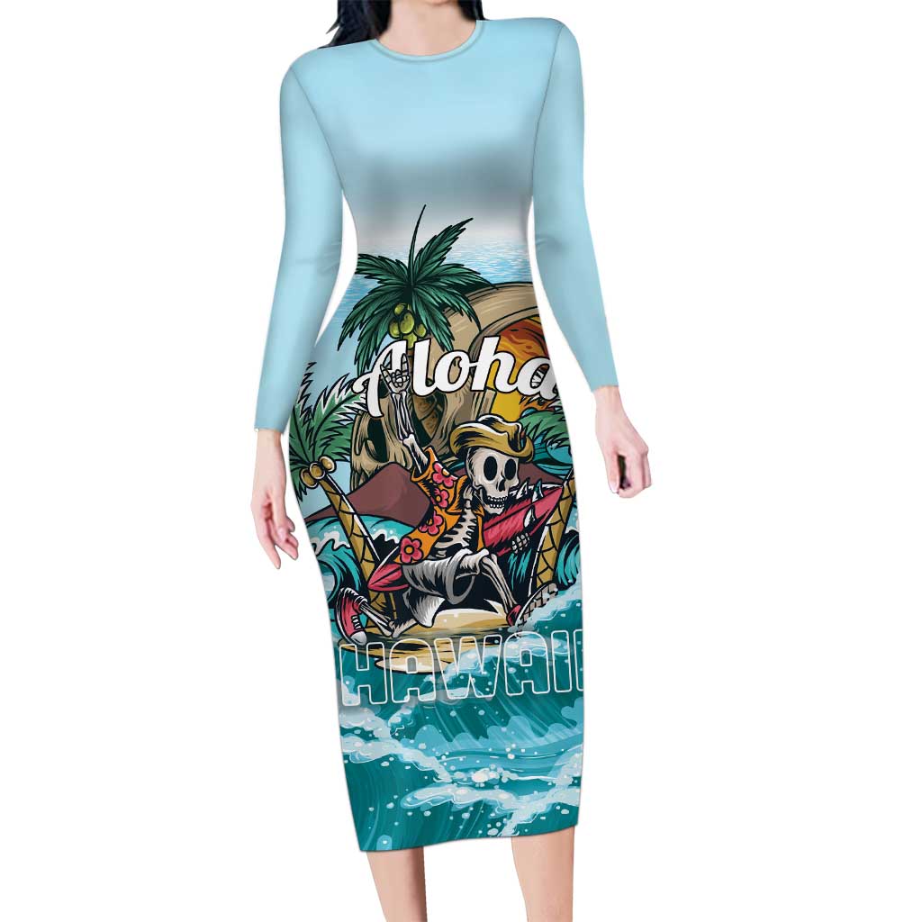 Personalized Aloha Hawaii Skeleton Long Sleeve Bodycon Dress Tropical Summer Vibe