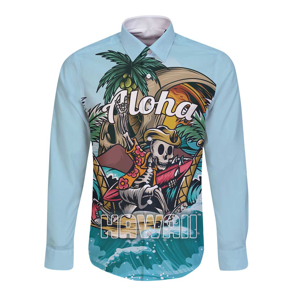 Personalized Aloha Hawaii Skeleton Long Sleeve Button Shirt Tropical Summer Vibe