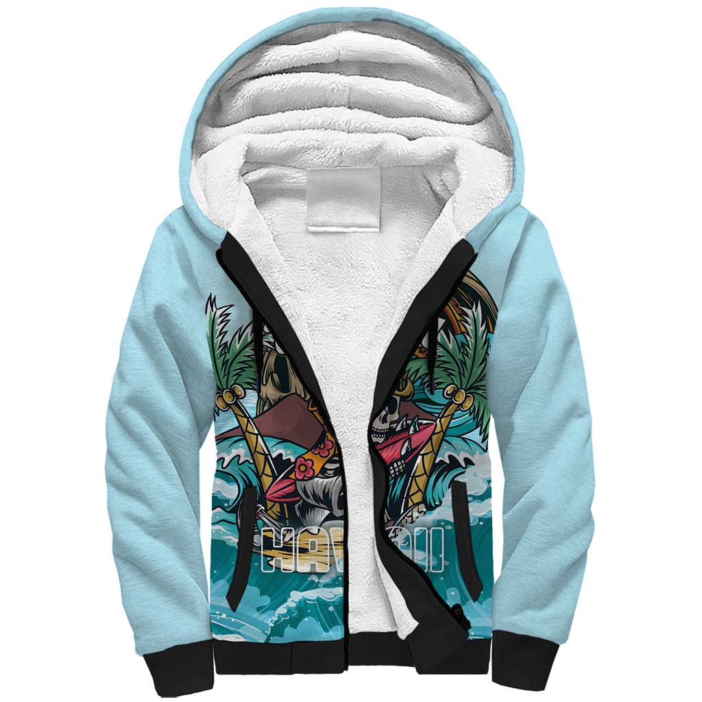 Personalized Aloha Hawaii Skeleton Sherpa Hoodie Tropical Summer Vibe LT01 Unisex Blue - Polynesian Pride