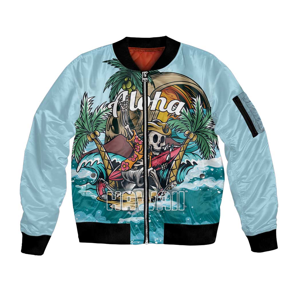 Personalized Aloha Hawaii Skeleton Sleeve Zip Bomber Jacket Tropical Summer Vibe