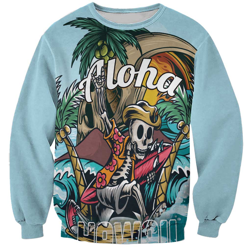 Personalized Aloha Hawaii Skeleton Sweatshirt Tropical Summer Vibe LT01 Unisex Blue - Polynesian Pride