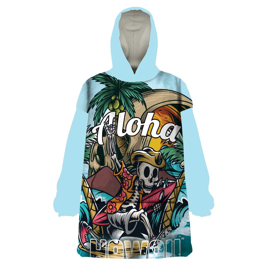 Personalized Aloha Hawaii Skeleton Wearable Blanket Hoodie Tropical Summer Vibe LT01 One Size Blue - Polynesian Pride