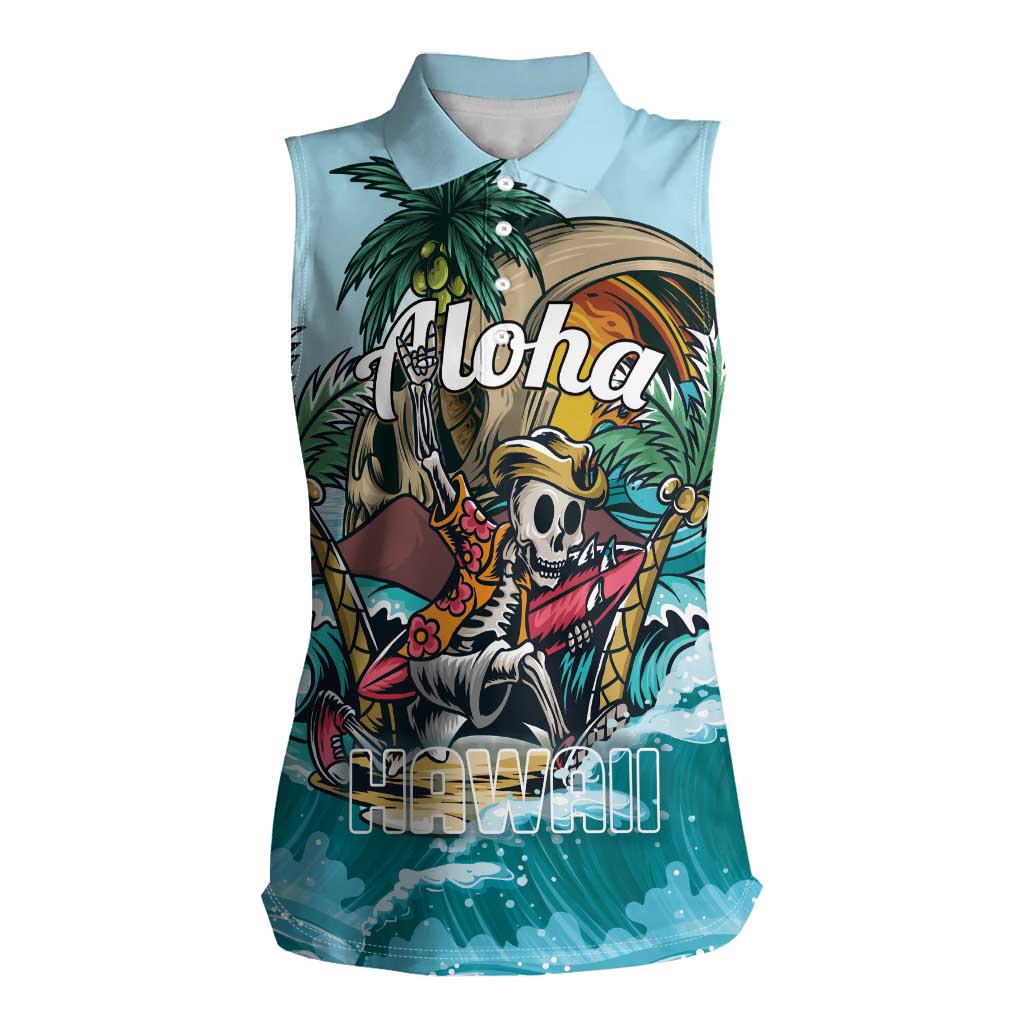 Personalized Aloha Hawaii Skeleton Women Sleeveless Polo Shirt Tropical Summer Vibe