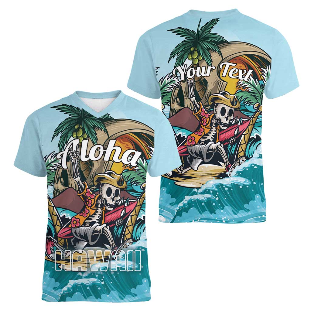 Personalized Aloha Hawaii Skeleton Women V-Neck T-Shirt Tropical Summer Vibe LT01 - Polynesian Pride