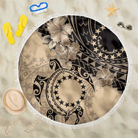 Cook Islands Turtle Beach Blanket Stars and Hibiscus - Beige LT01 One Size 150cm Beige - Polynesian Pride
