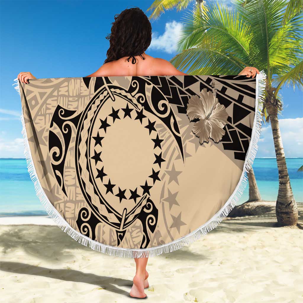 Cook Islands Turtle Beach Blanket Stars and Hibiscus - Beige LT01 - Polynesian Pride