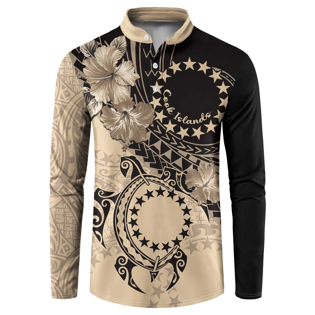 Cook Islands Turtle Button Sweatshirt Stars and Hibiscus - Beige LT01 Beige - Polynesian Pride
