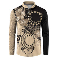 Cook Islands Turtle Button Sweatshirt Stars and Hibiscus - Beige LT01 Beige - Polynesian Pride