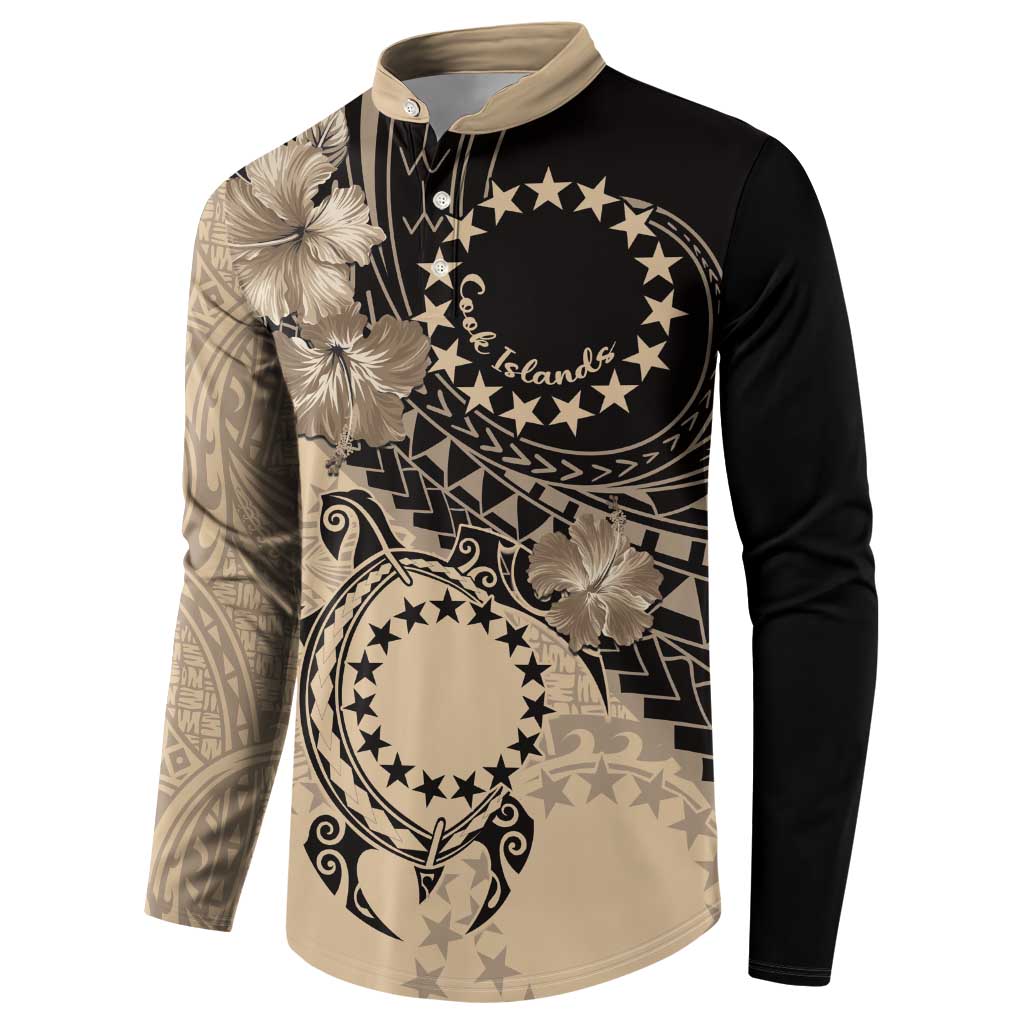 Cook Islands Turtle Button Sweatshirt Stars and Hibiscus - Beige LT01 - Polynesian Pride