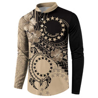 Cook Islands Turtle Button Sweatshirt Stars and Hibiscus - Beige LT01 - Polynesian Pride