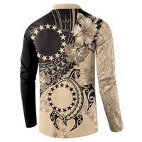 Cook Islands Turtle Button Sweatshirt Stars and Hibiscus - Beige LT01 - Polynesian Pride