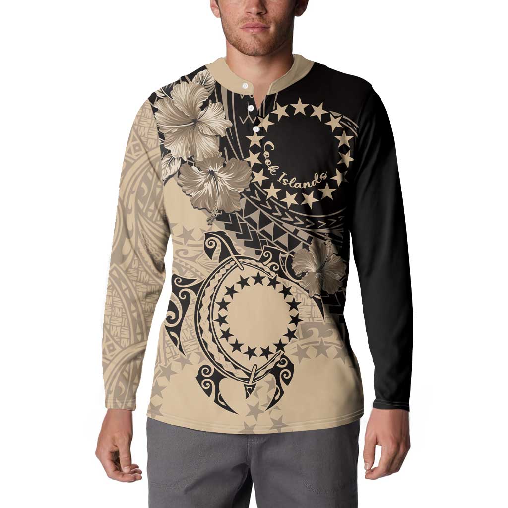 Cook Islands Turtle Button Sweatshirt Stars and Hibiscus - Beige LT01 - Polynesian Pride