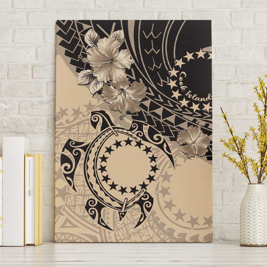 Cook Islands Turtle Canvas Wall Art Stars and Hibiscus - Beige LT01 Without Frame Beige - Polynesian Pride