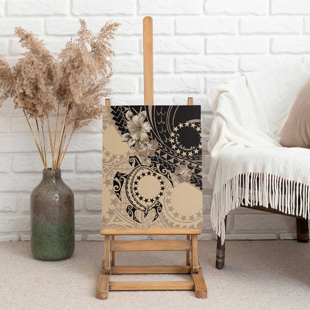 Cook Islands Turtle Canvas Wall Art Stars and Hibiscus - Beige LT01 - Polynesian Pride