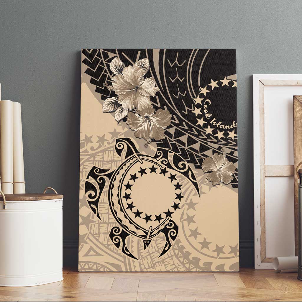 Cook Islands Turtle Canvas Wall Art Stars and Hibiscus - Beige LT01 - Polynesian Pride