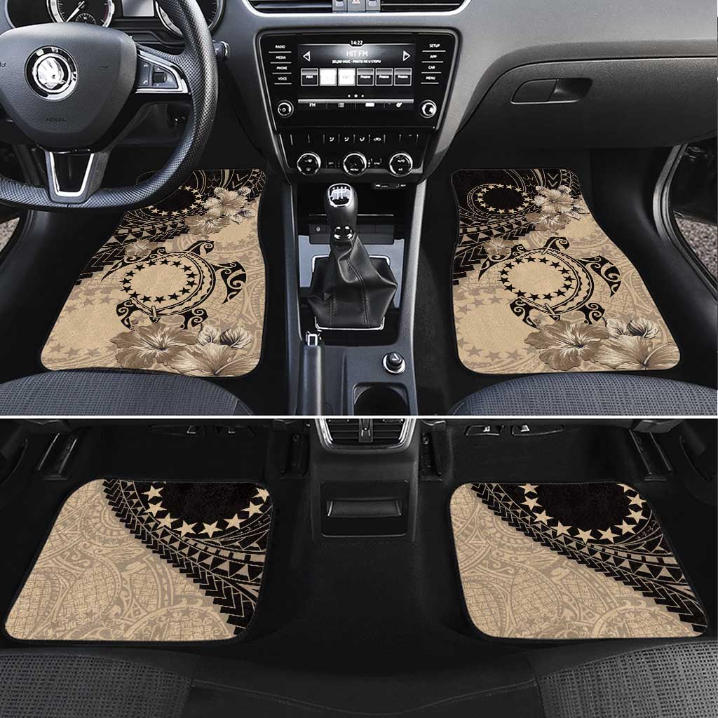Cook Islands Turtle Car Mats Stars and Hibiscus - Beige LT01 Set 4pcs Beige - Polynesian Pride