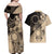 Cook Islands Turtle Couples Matching Off Shoulder Maxi Dress and Hawaiian Shirt Stars and Hibiscus - Beige