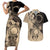 Cook Islands Turtle Couples Matching Short Sleeve Bodycon Dress and Hawaiian Shirt Stars and Hibiscus - Beige