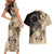 Cook Islands Turtle Couples Matching Short Sleeve Bodycon Dress and Hawaiian Shirt Stars and Hibiscus - Beige