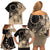 Cook Islands Turtle Family Matching Off Shoulder Short Dress and Hawaiian Shirt Stars and Hibiscus - Beige