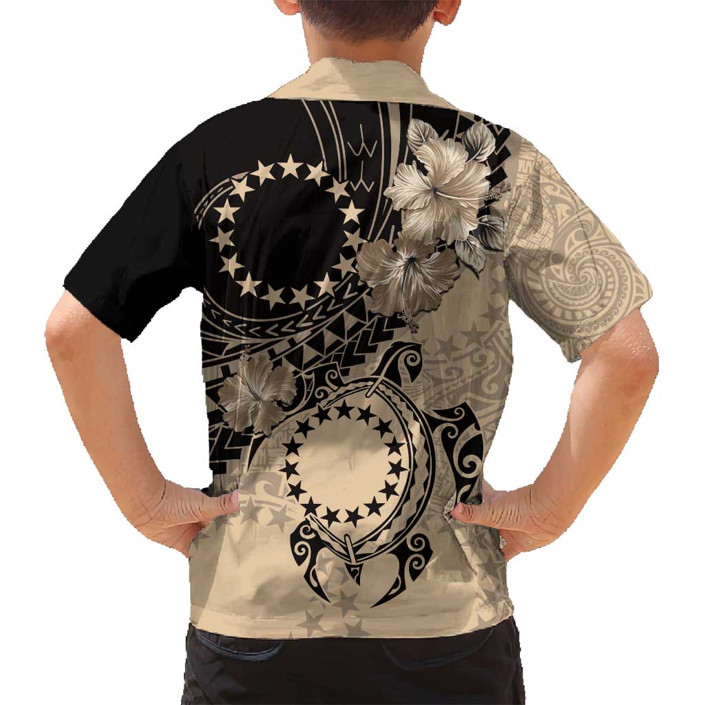 Cook Islands Turtle Family Matching Tank Maxi Dress and Hawaiian Shirt Stars and Hibiscus - Beige