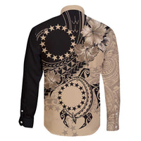 Cook Islands Turtle Family Matching Tank Maxi Dress and Hawaiian Shirt Stars and Hibiscus - Beige