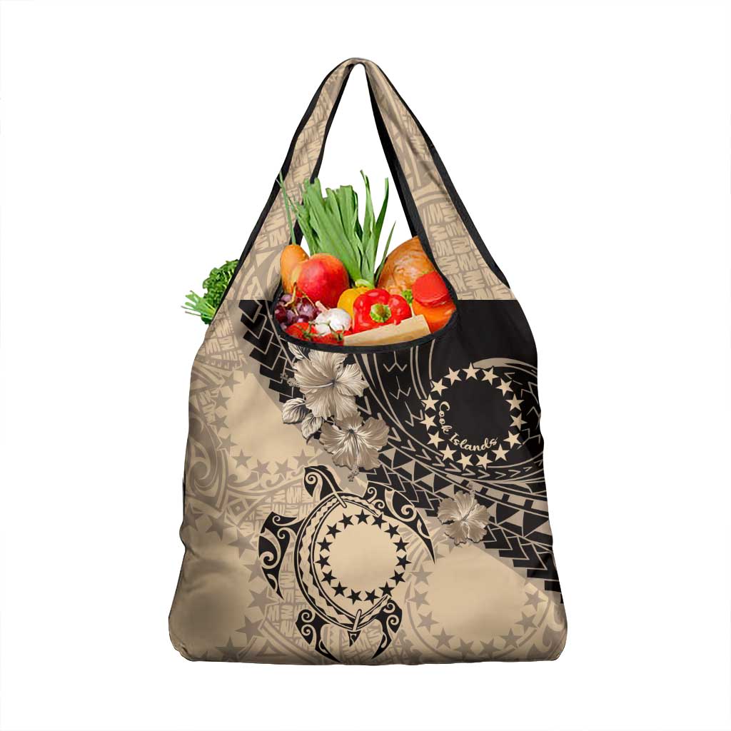 Cook Islands Turtle Grocery Bag Stars and Hibiscus - Beige LT01 1-pack One Size Beige - Polynesian Pride