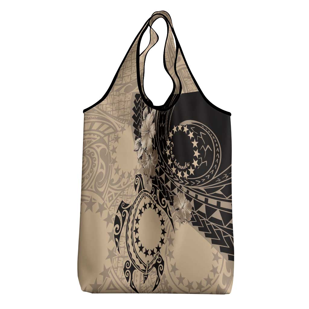 Cook Islands Turtle Grocery Bag Stars and Hibiscus - Beige LT01 - Polynesian Pride