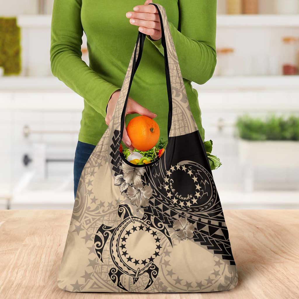 Cook Islands Turtle Grocery Bag Stars and Hibiscus - Beige LT01 - Polynesian Pride