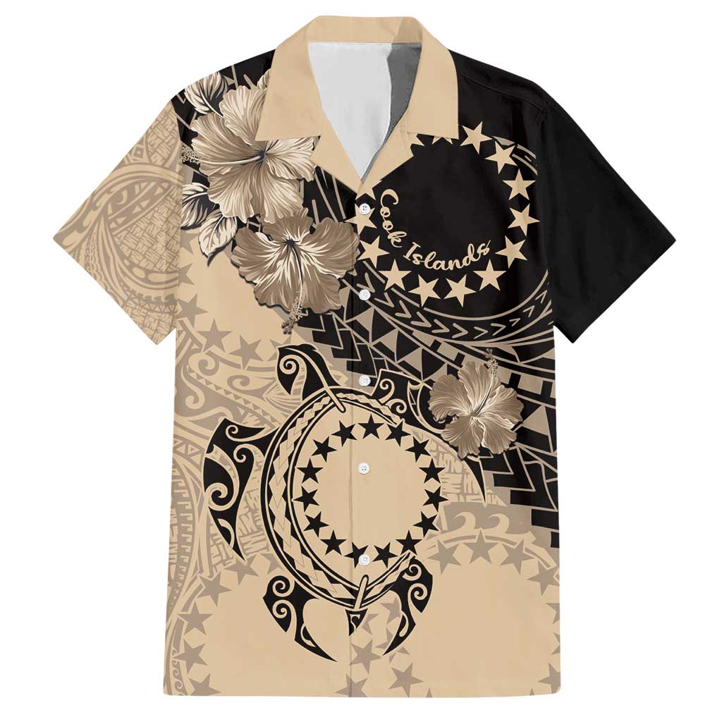 Cook Islands Turtle Hawaiian Shirt Stars and Hibiscus - Beige LT01 Beige - Polynesian Pride