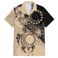 Cook Islands Turtle Hawaiian Shirt Stars and Hibiscus - Beige LT01 Beige - Polynesian Pride